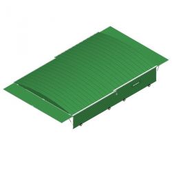 Shed on fixed wheels for reversible pole-vault landing system 7.80 x 5.60m